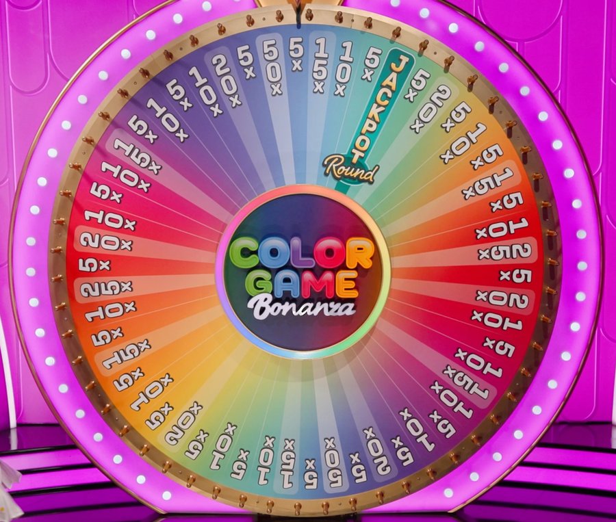 The Bonus Round wheel in Color Game Bonanza: instant prizes from 5x to 50x and one Jackpot Round segment.